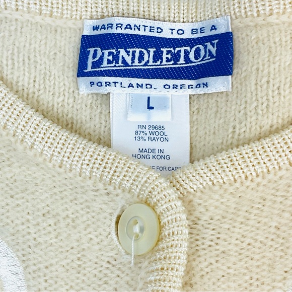 Vintage Pendleton Cardigan Womens Large Cream Wool Blend Embroidered - Picture 3 of 14